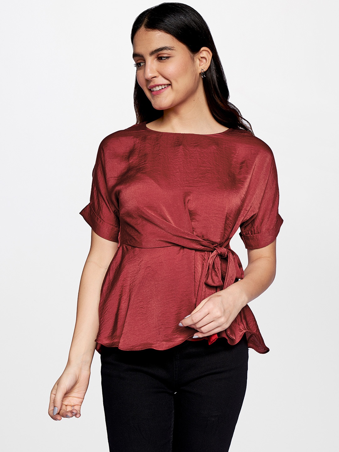 AND Satin A-Line Top, Maroon