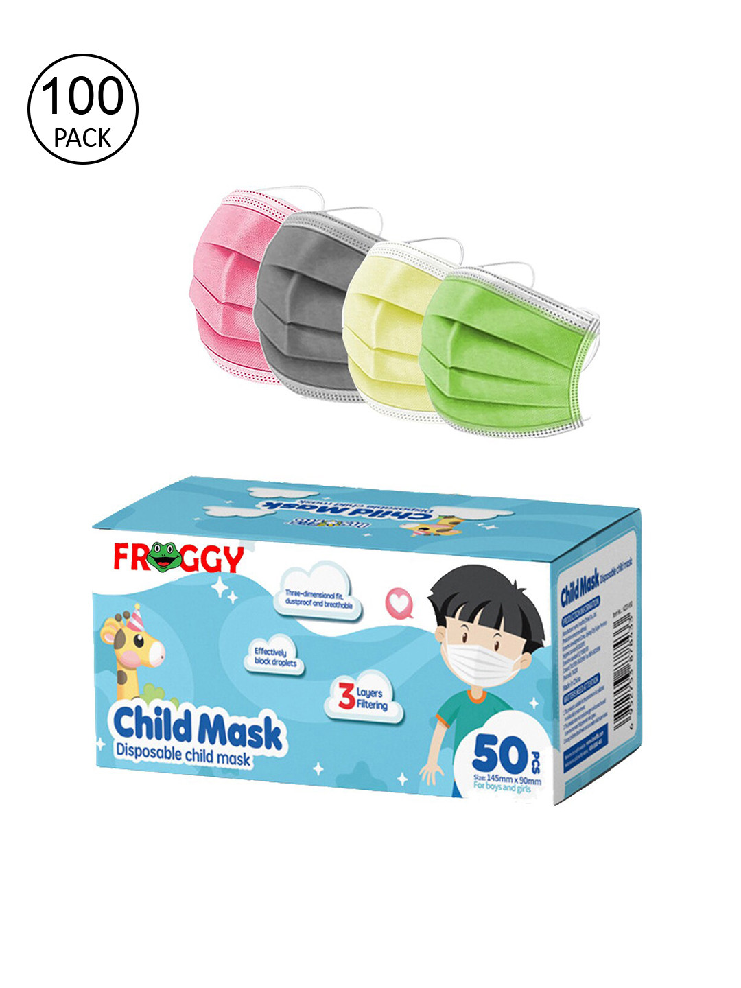 FROGGY Kids Pack Of 100 Assorted 3ply Anti-Pollution Disposable Mask
FROGGY Kids Pack Of 100 Assorted 3ply Anti-Pollution Disposable Mask