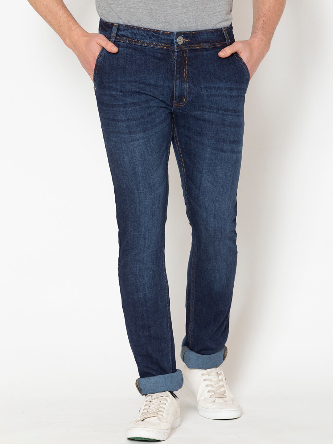 Allen Cooper Men Navy Blue Slim Fit Stretchable Jeans