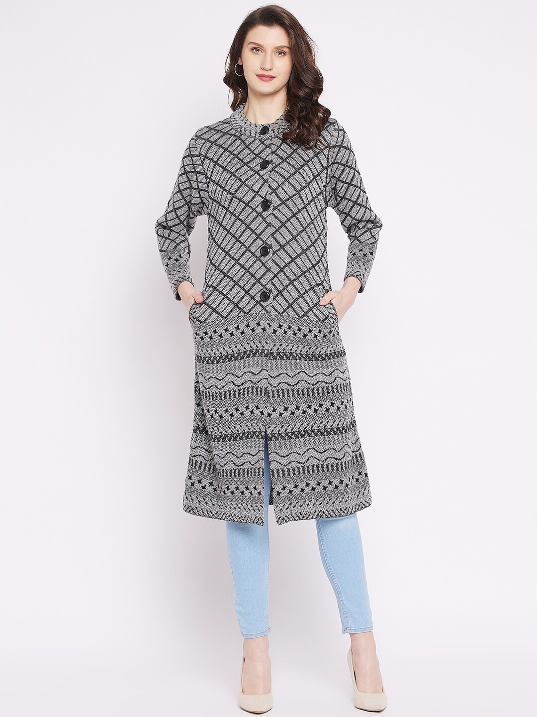 Zigo Women Black & Grey Longline Cardigan
