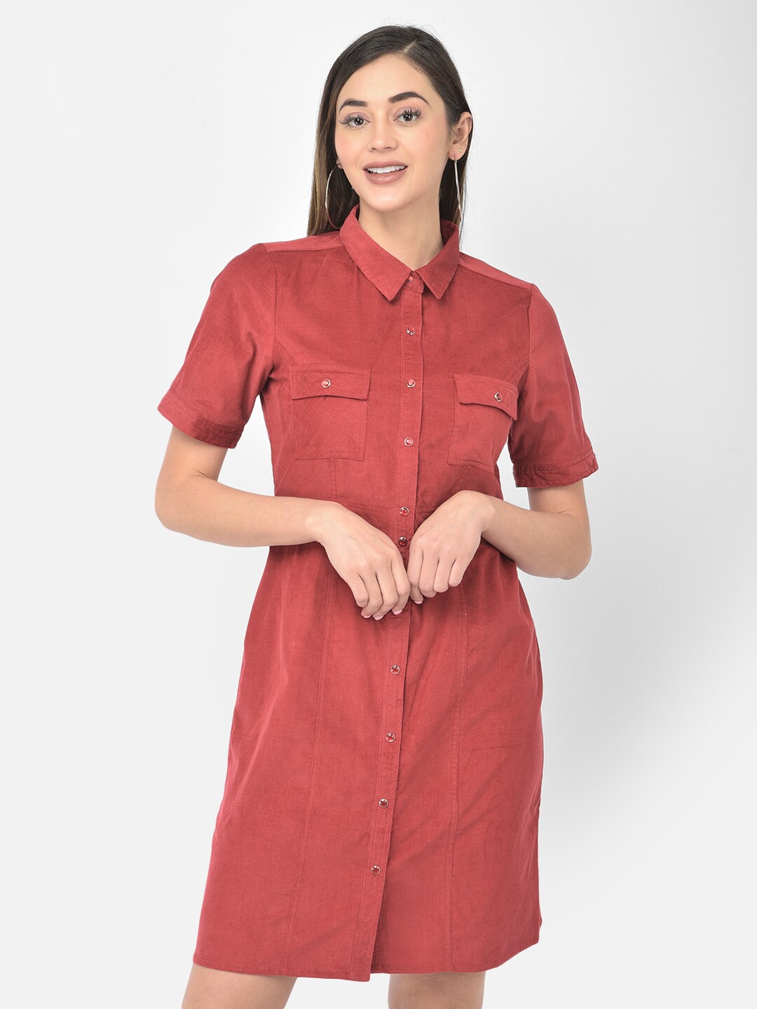 Latin Quarters Maroon Shirt Dress