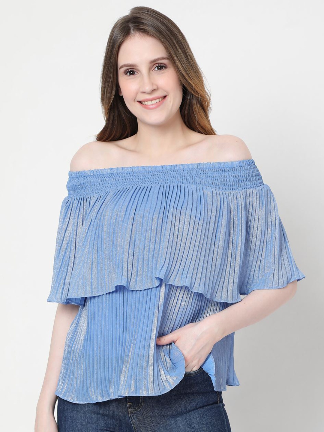 Vero Moda Blue Off-Shoulder Bardot Top