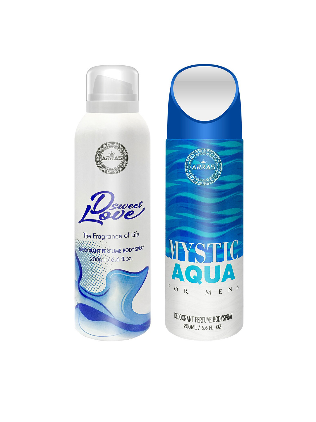 Arras Set Of 2 D Sweet Love Blue & Mystic Aqua Deodorant Body Spray 200ml Each, White
Arras Set Of 2 D Sweet Love Blue & Mystic Aqua Deodorant Body Spray 200ml Each, White