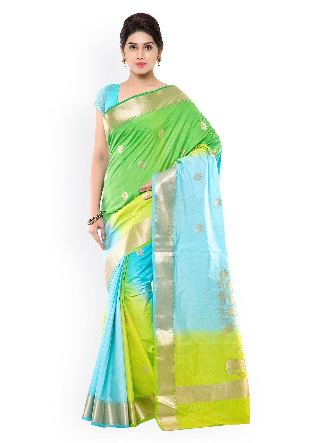Varkala Silk Sarees Blue & Green Art Silk Traditional Saree