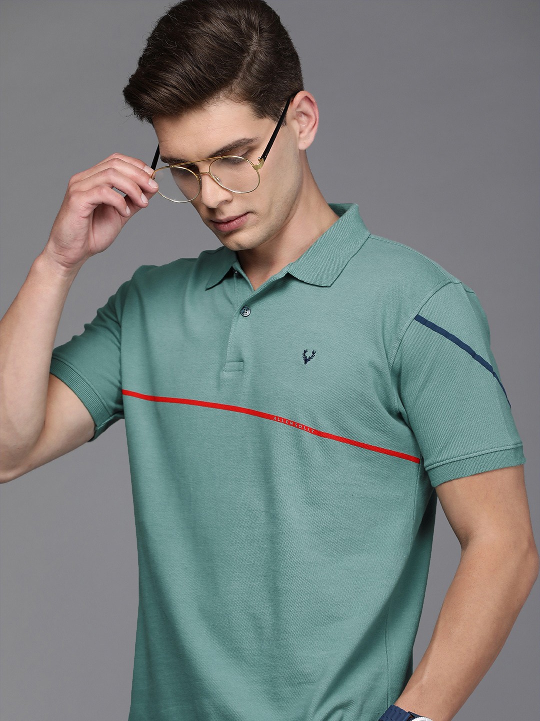 Allen Solly Sport Men Green Polo Collar T-shirt with Striped Detailing