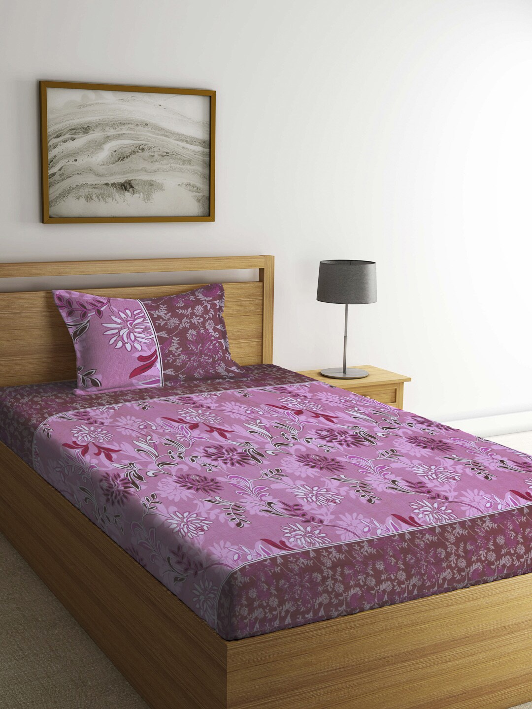 KLOTTHE Purple Floral Printed Cotton 210 TC Pure Cotton Single Bedsheet & 1 Pillow Cover
KLOTTHE Purple Floral Printed Cotton 210 TC Pure Cotton Single Bedsheet & 1 Pillow Cover