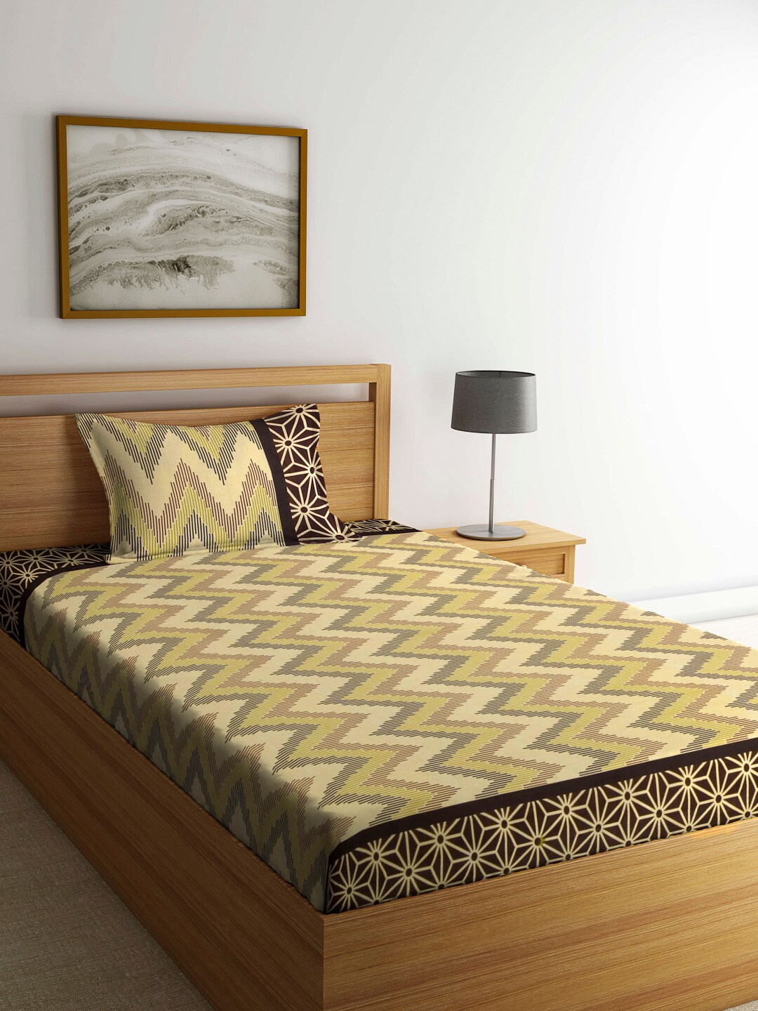 KLOTTHE Yellow & Black Geometric 210 TC Pure Cotton Single Bedsheet with 1 Pillow Cover
KLOTTHE Yellow & Black Geometric 210 TC Pure Cotton Single Bedsheet with 1 Pillow Cover