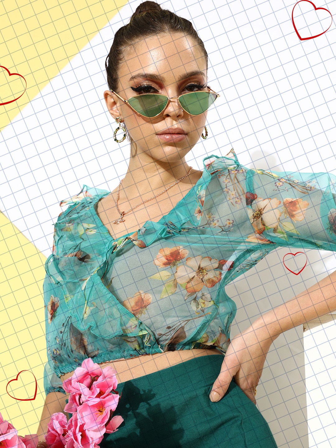 SCORPIUS Women Stunning Blue Floral Ruffled Top