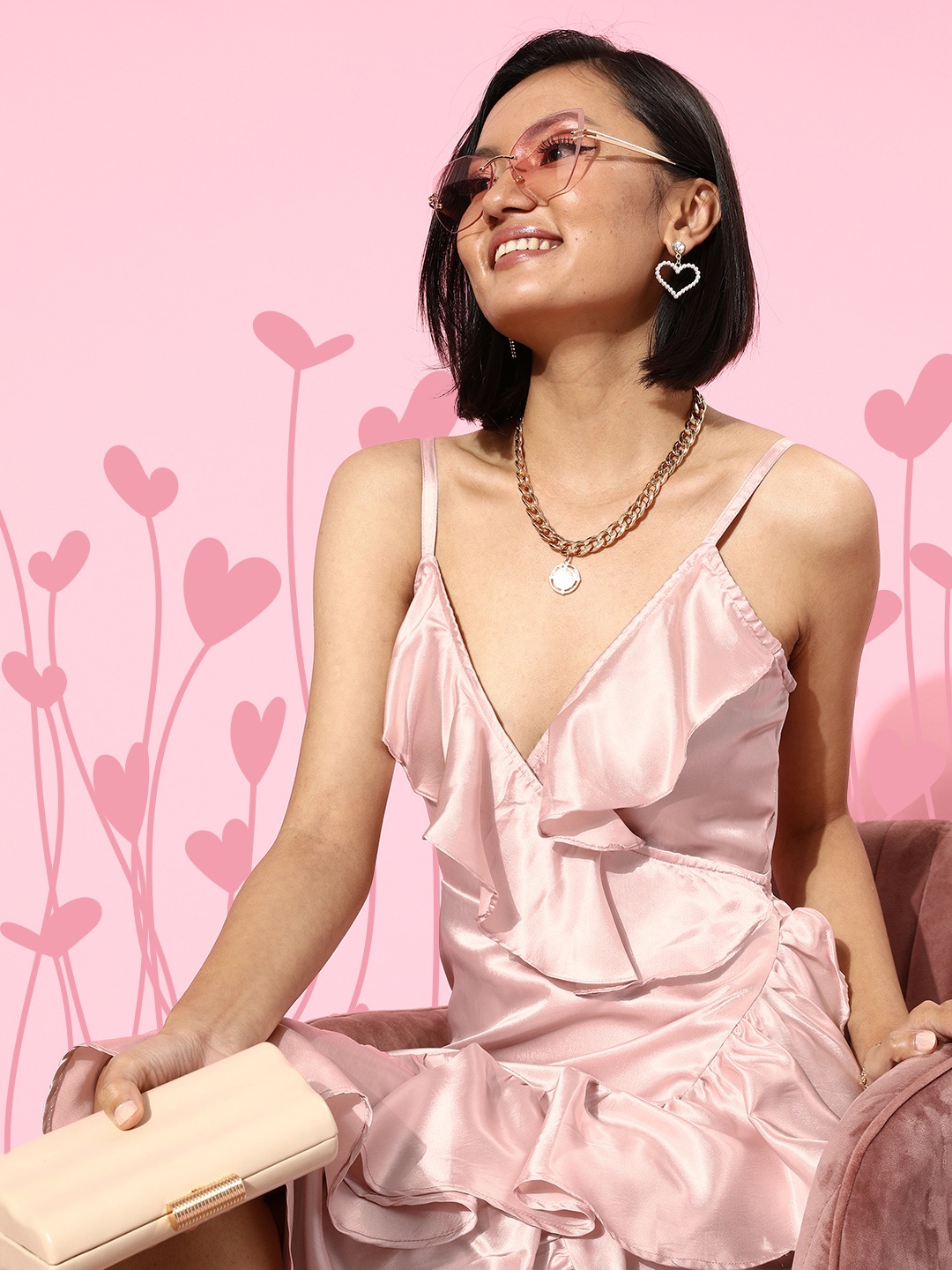SCORPIUS Women Pretty Pink Solid Ruffled Dress