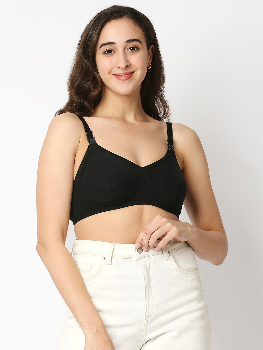 MeeMee Medium Coverage Lightly Padded Cotton Non-wired Nursing Feeding Maternity Bra, Black
MeeMee Medium Coverage Lightly Padded Cotton Non-wired Nursing Feeding Maternity Bra, Black