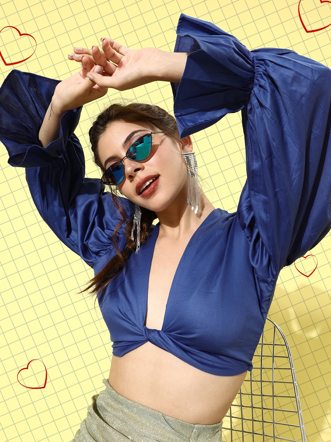 Cation Women Stunning Blue Solid Cropped Top