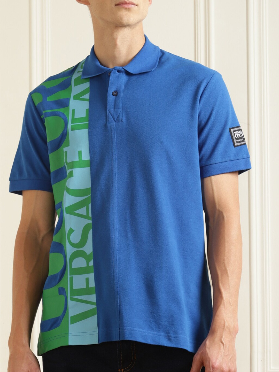 Versace Jeans Couture Men Navy Blue & Green Printed Polo Collar Pure Cotton T-shirt
Versace Jeans Couture Men Navy Blue & Green Printed Polo Collar Pure Cotton T-shirt