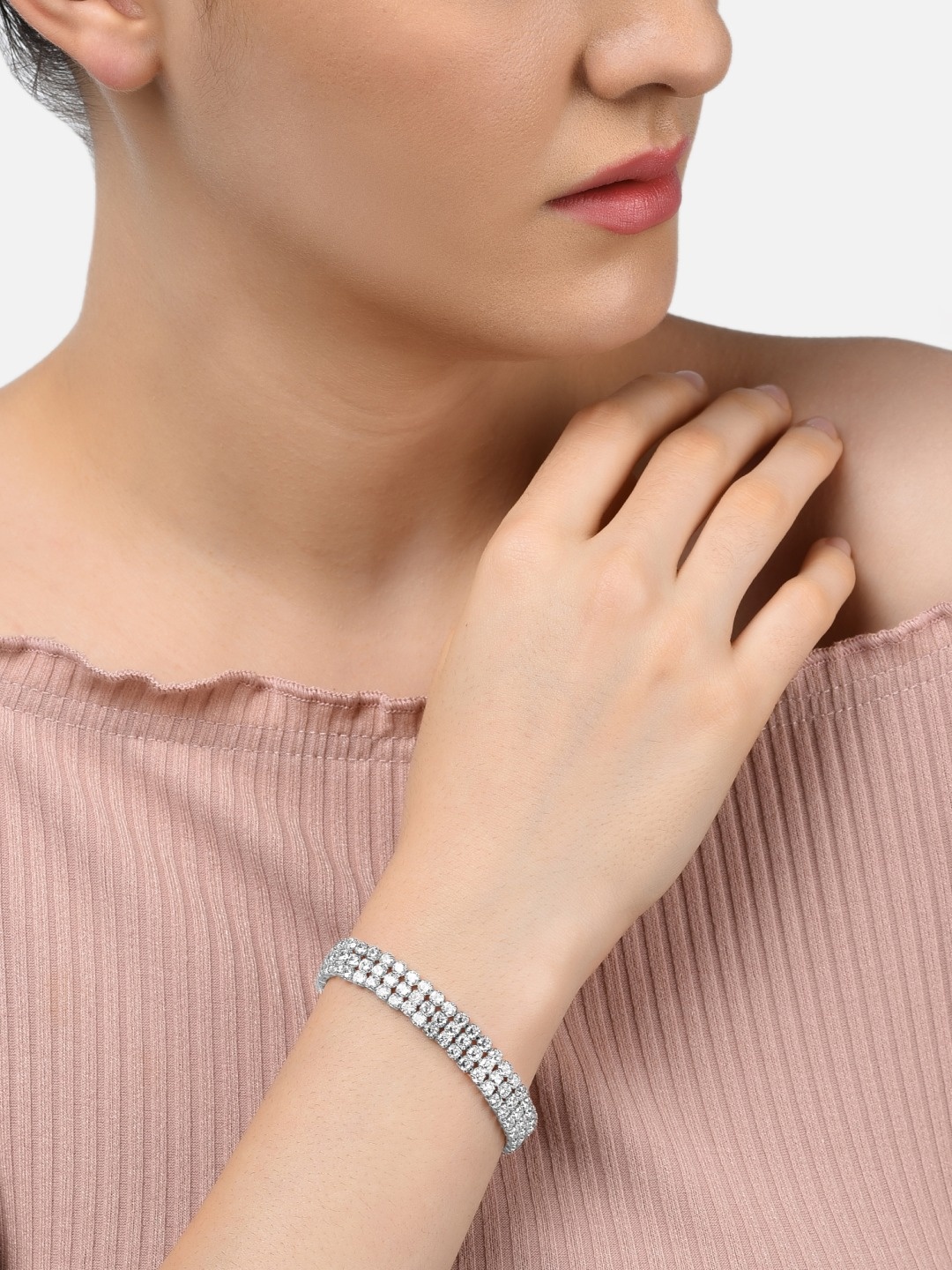 AMI Women Silver-Toned & White Brass Cubic Zirconia Silver-Plated Wraparound Bracelet
AMI Women Silver-Toned & White Brass Cubic Zirconia Silver-Plated Wraparound Bracelet