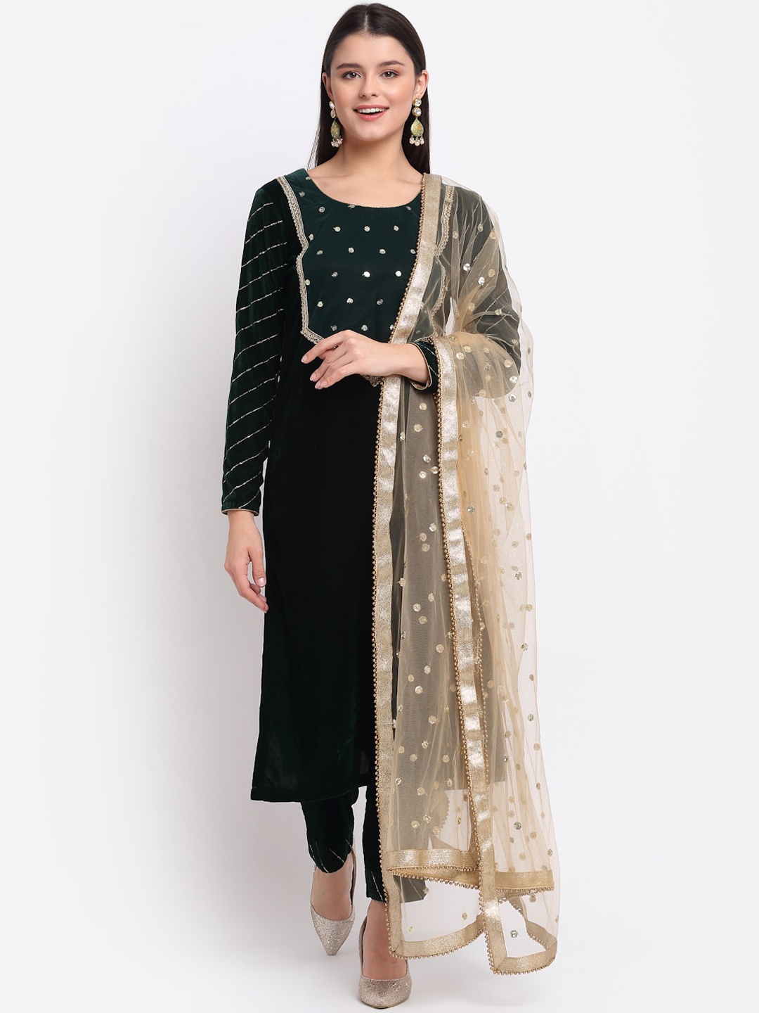 anokherang Women Green Ethnic Motifs Yoke Design Velvet Kurta & Trousers With Dupatta
anokherang Women Green Ethnic Motifs Yoke Design Velvet Kurta & Trousers With Dupatta