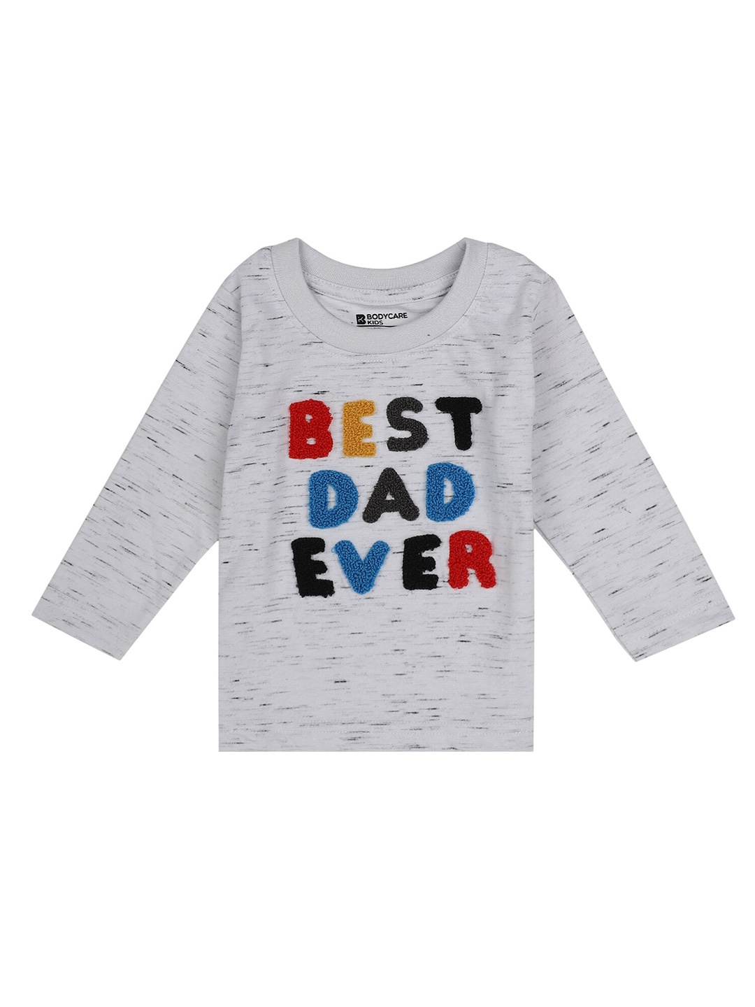 Bodycare Kids Boys Grey Melange Typography Printed Applique T-shirt