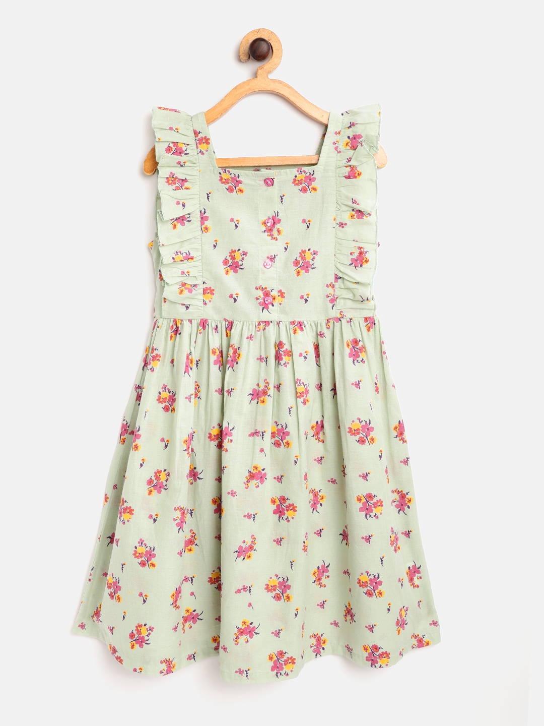 HERE&NOW Girls Mint Green & Pink Floral Print Cotton Ruffled Tie-Ups Fit & Flare Dress
HERE&NOW Girls Mint Green & Pink Floral Print Cotton Ruffled Tie-Ups Fit & Flare Dress