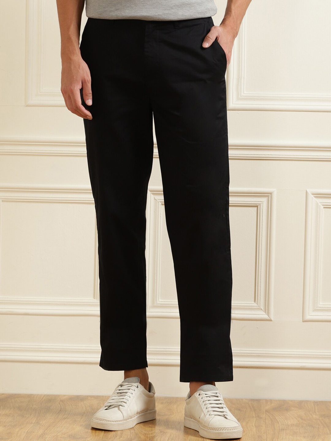 Fred Perry Men Black Pure Cotton Trousers