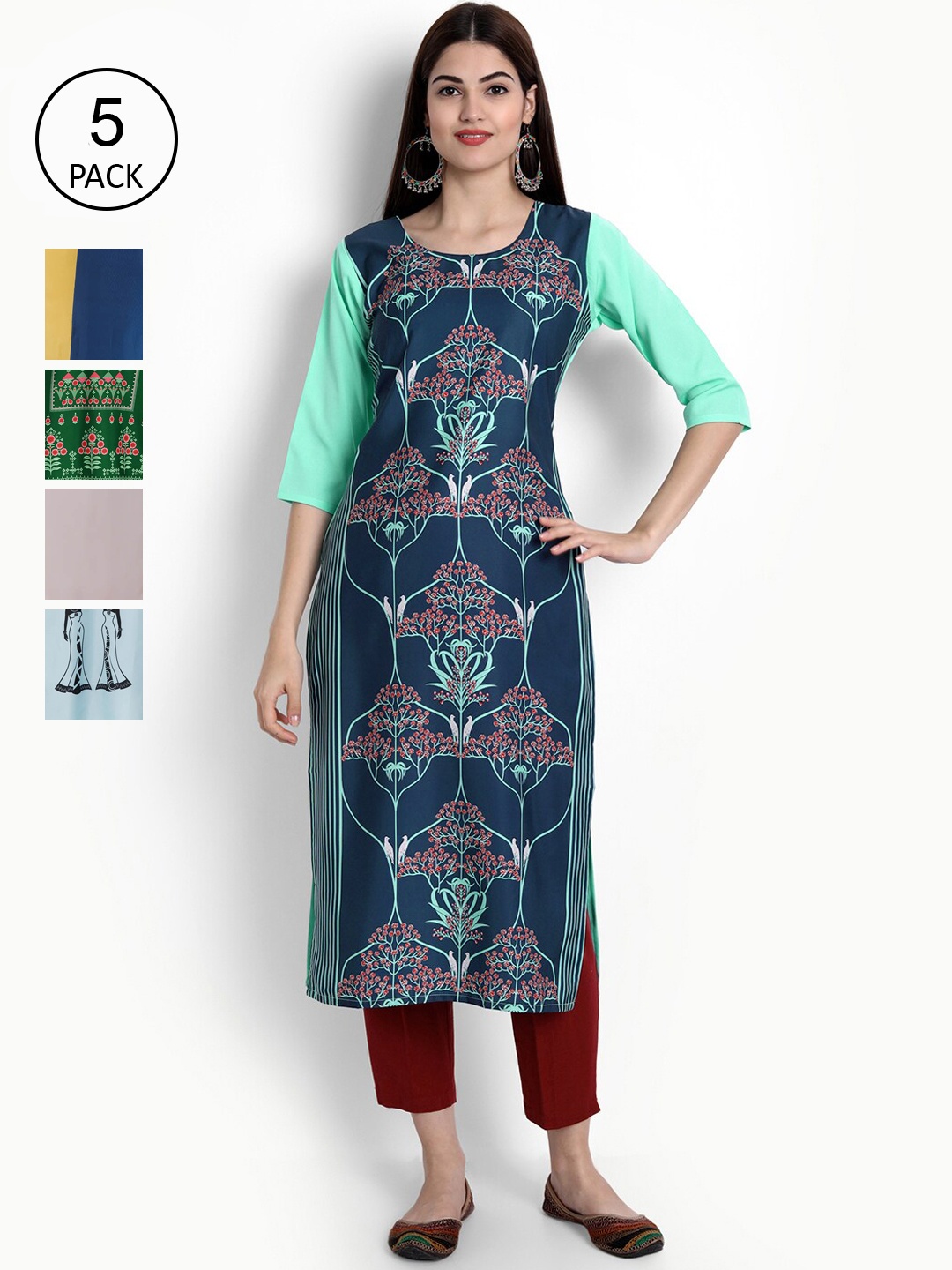 Ethnic basket Pack Of 5 Multicoloured Digital Printed Block Print Crepe Kurta, Multi
Ethnic basket Pack Of 5 Multicoloured Digital Printed Block Print Crepe Kurta, Multi