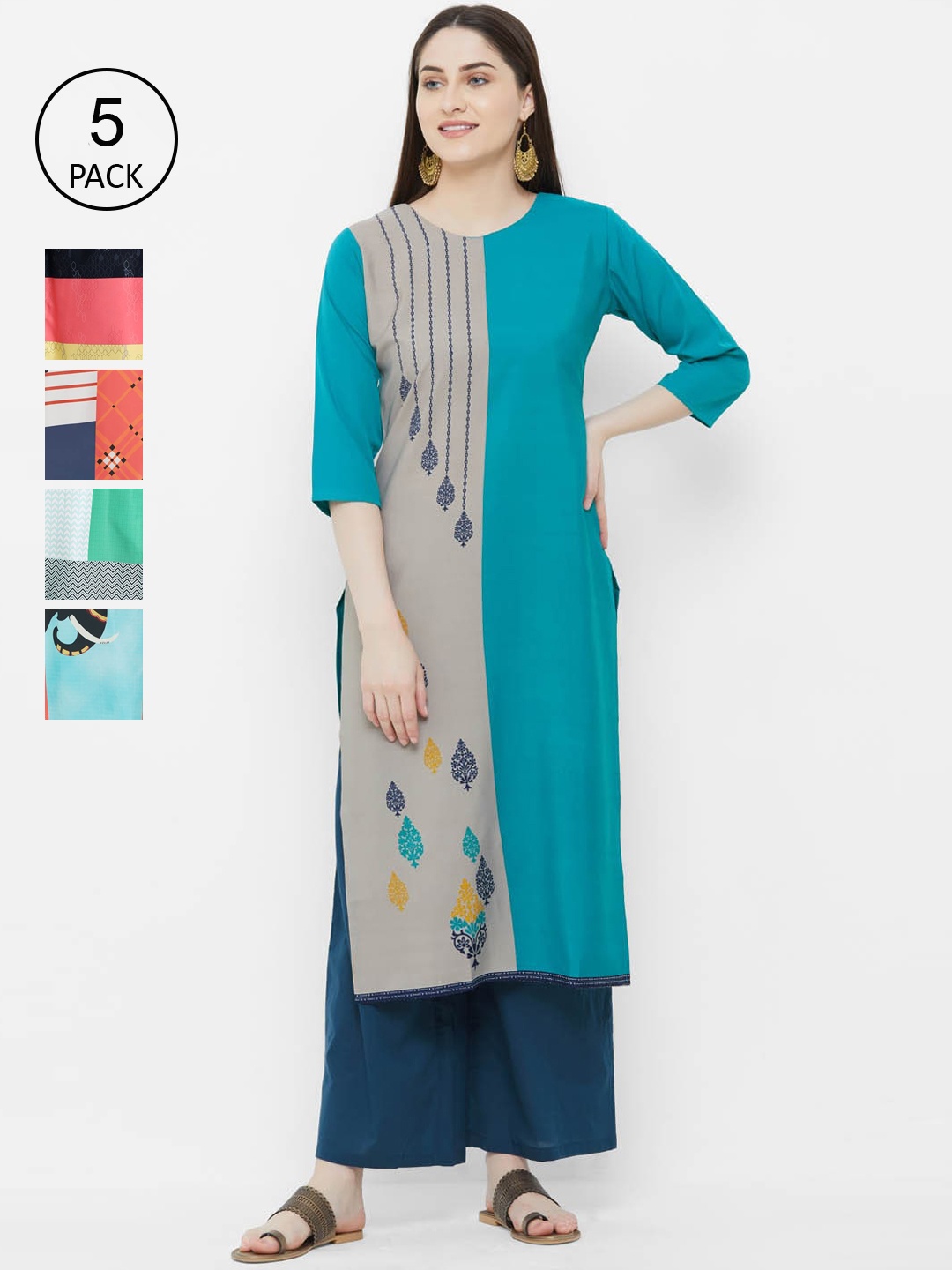 Ethnic basket Women Pack Of 5 Digital Print Straight Kurta, Multi