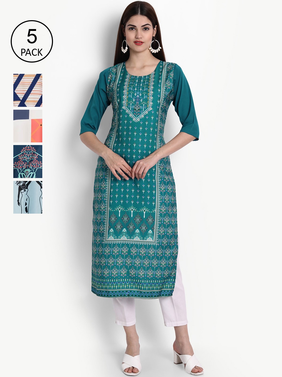 Ethnic basket Women Pack Of 5 Digital Print Straight Kurta, Multi