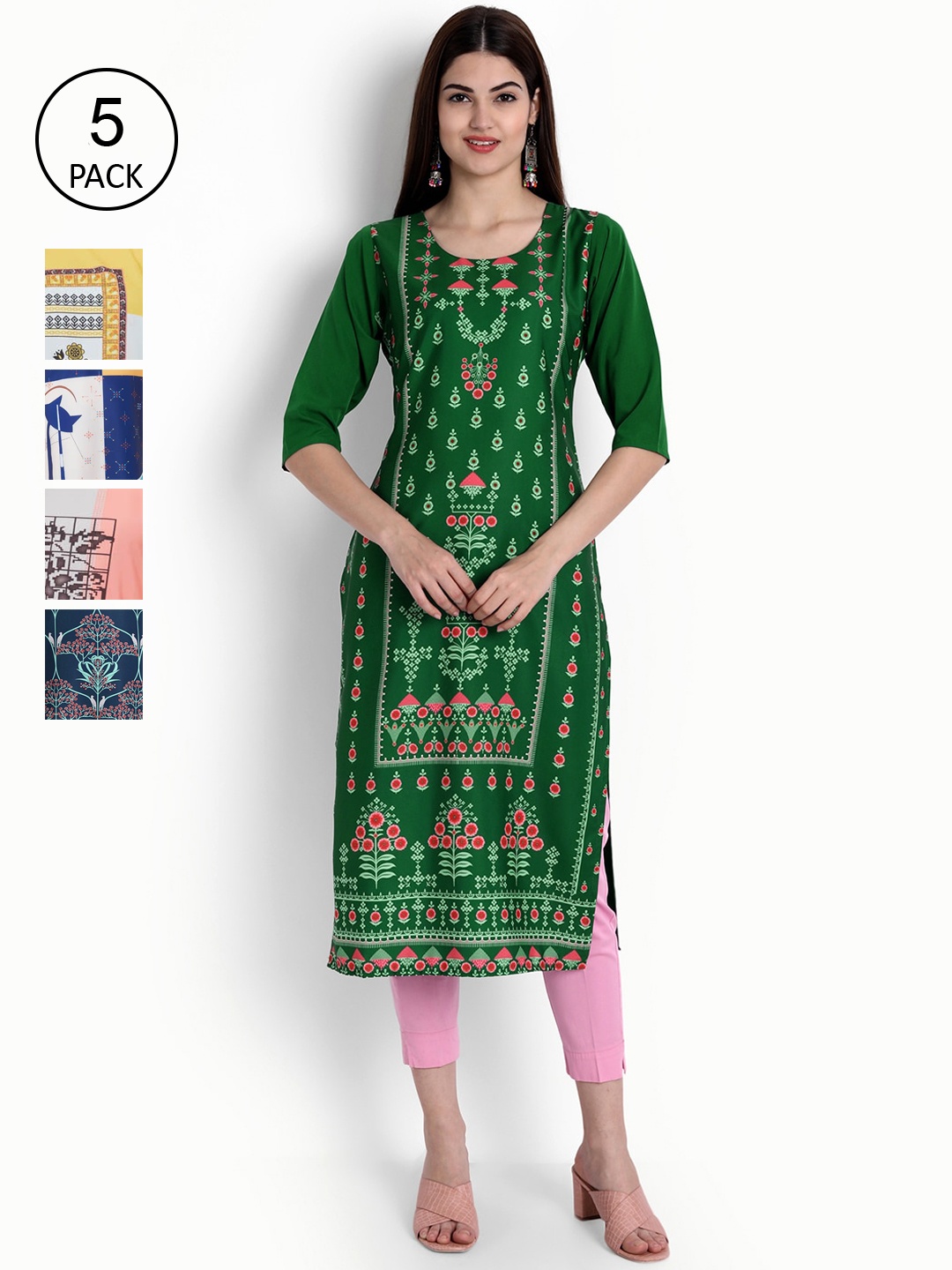 Ethnic basket Women Pack Of 5 Digital Print Straight Kurta, Multi