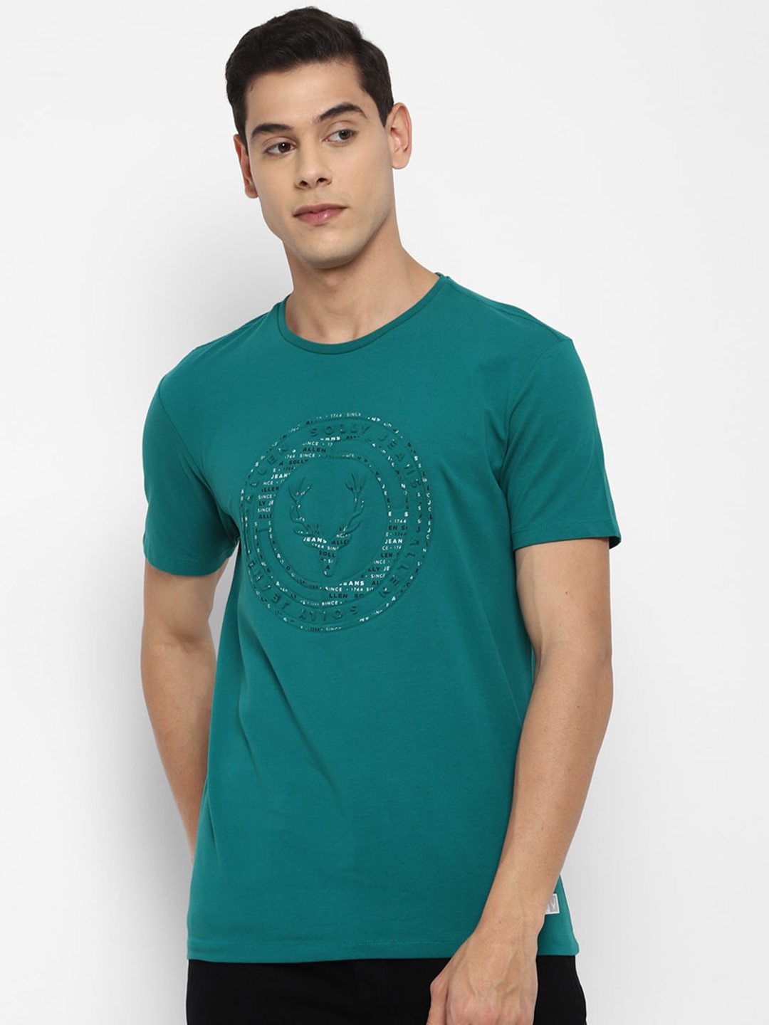Allen Solly Sport Men Green Typography Printed Pure Cotton T-shirt