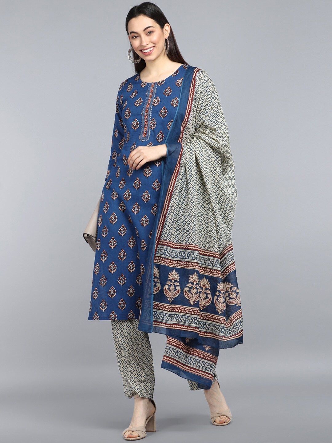 AHIKA Women Blue Ethnic Motifs Printed Pure Cotton Kurta with Trousers & With Dupatta
AHIKA Women Blue Ethnic Motifs Printed Pure Cotton Kurta with Trousers & With Dupatta