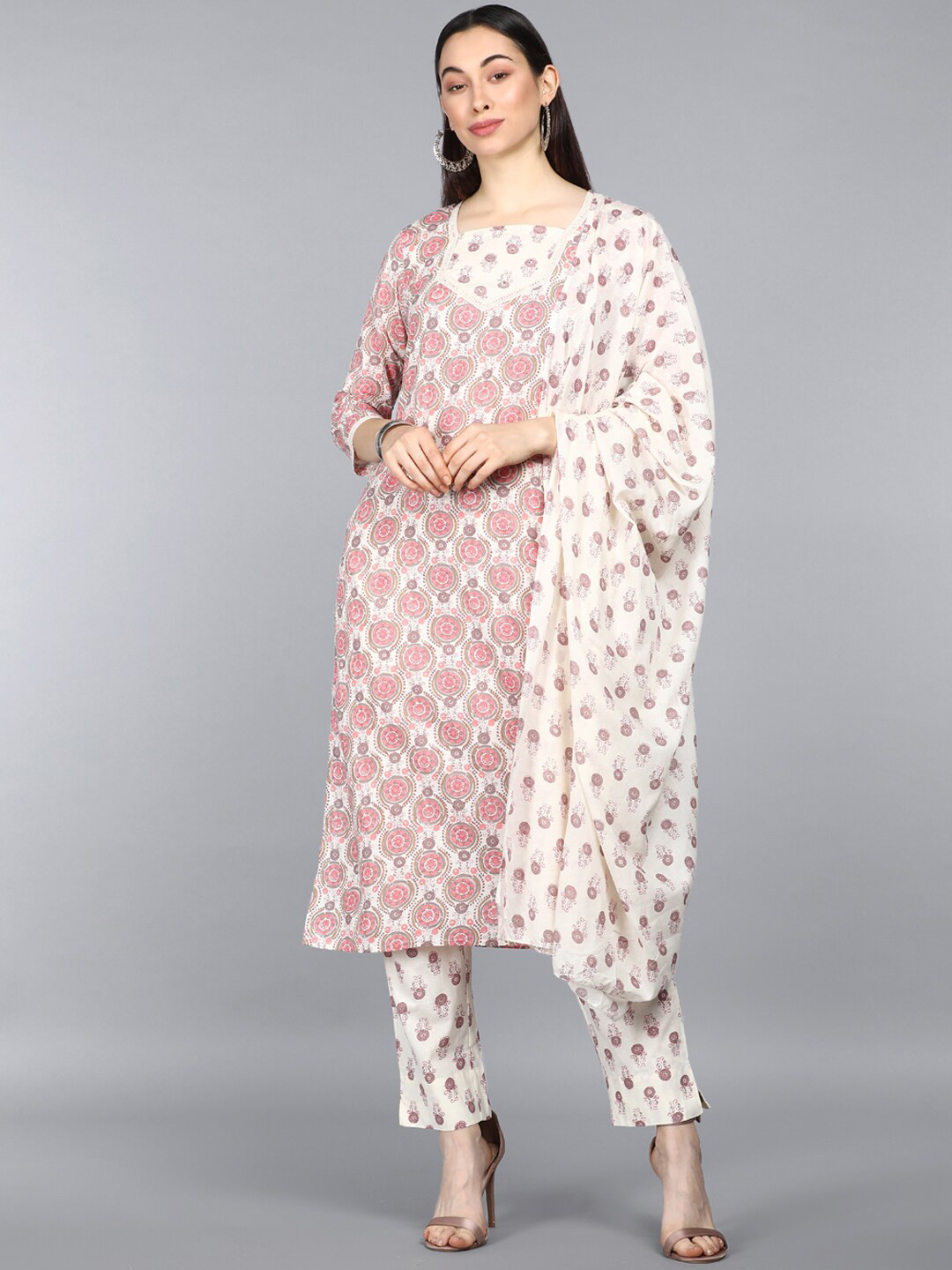 AHIKA Women Off White Ethnic Motifs Printed Pure Cotton Kurta with Trousers & With Dupatta
AHIKA Women Off White Ethnic Motifs Printed Pure Cotton Kurta with Trousers & With Dupatta