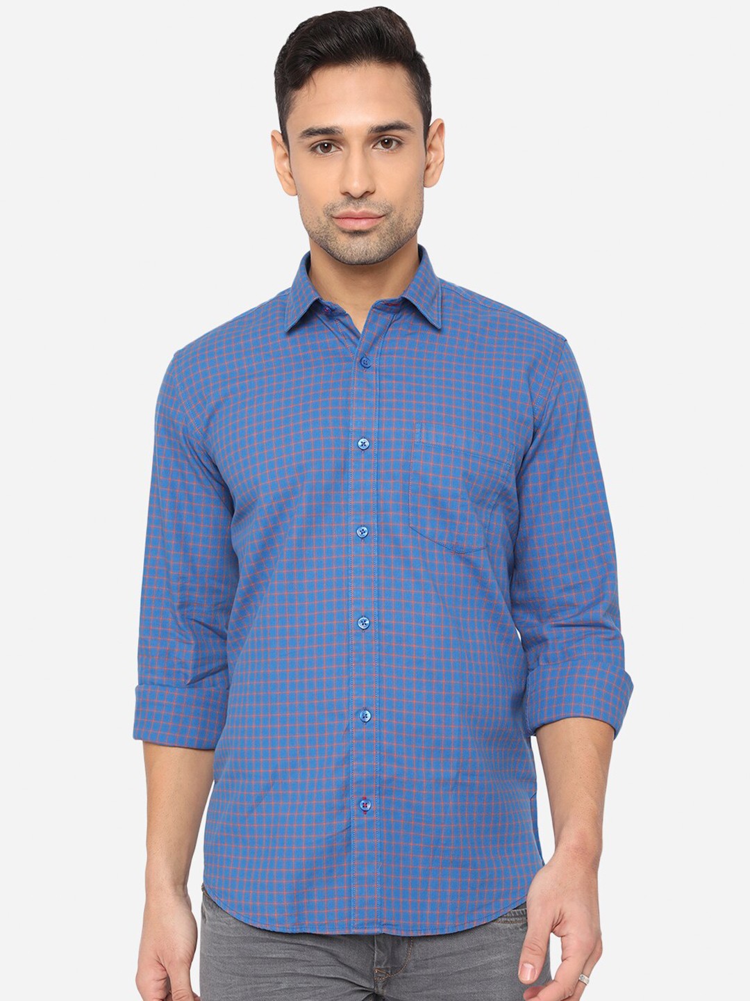 JADE BLUE Men Cobalt Blue Slim Fit Grid Checks Opaque Cotton Casual Shirt with Pocket
JADE BLUE Men Cobalt Blue Slim Fit Grid Checks Opaque Cotton Casual Shirt with Pocket