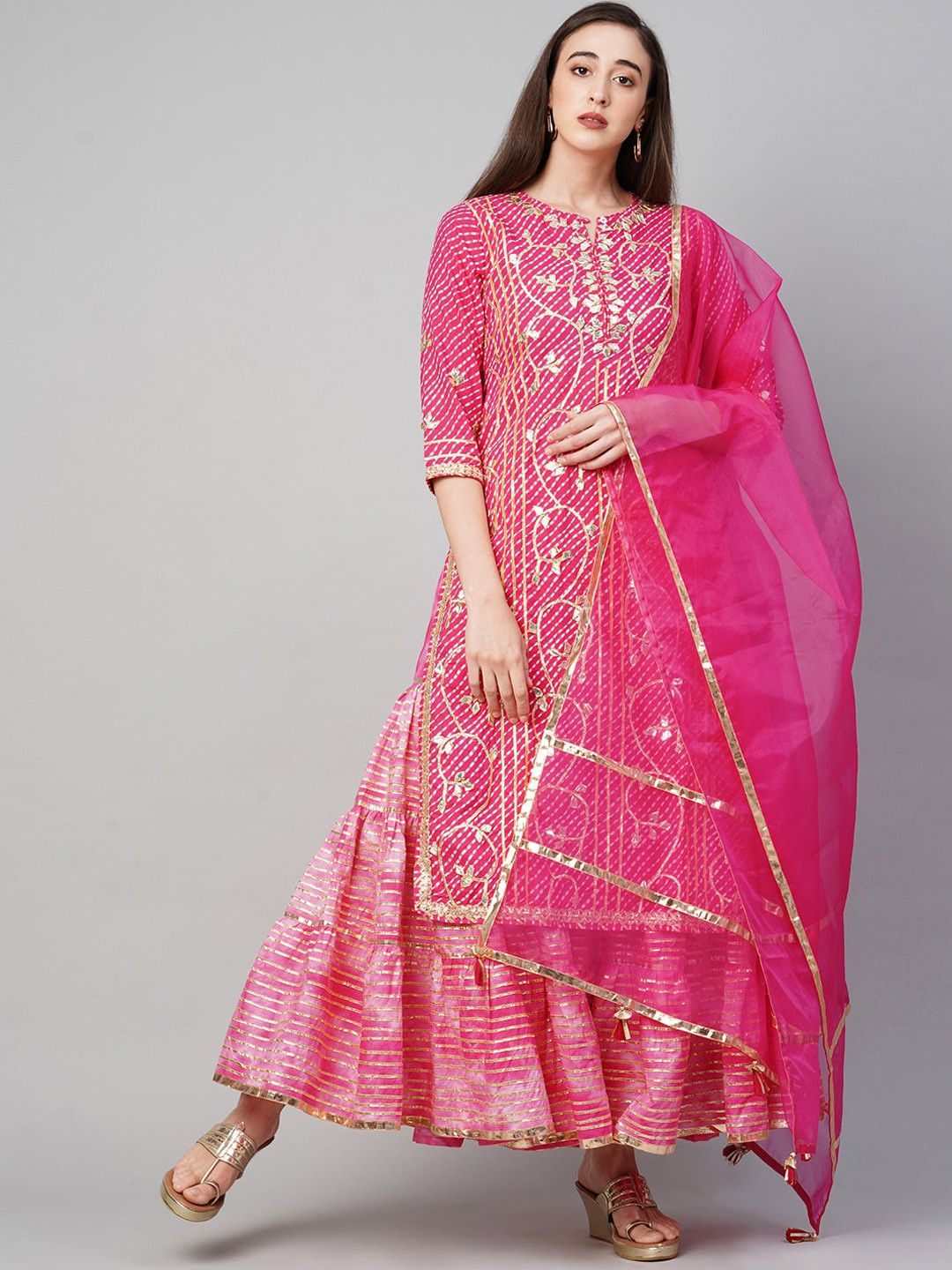 FASHOR Women Pink Floral Printed Gotta Patti Pure Cotton Kurta with Sharara & Dupatta
FASHOR Women Pink Floral Printed Gotta Patti Pure Cotton Kurta with Sharara & Dupatta