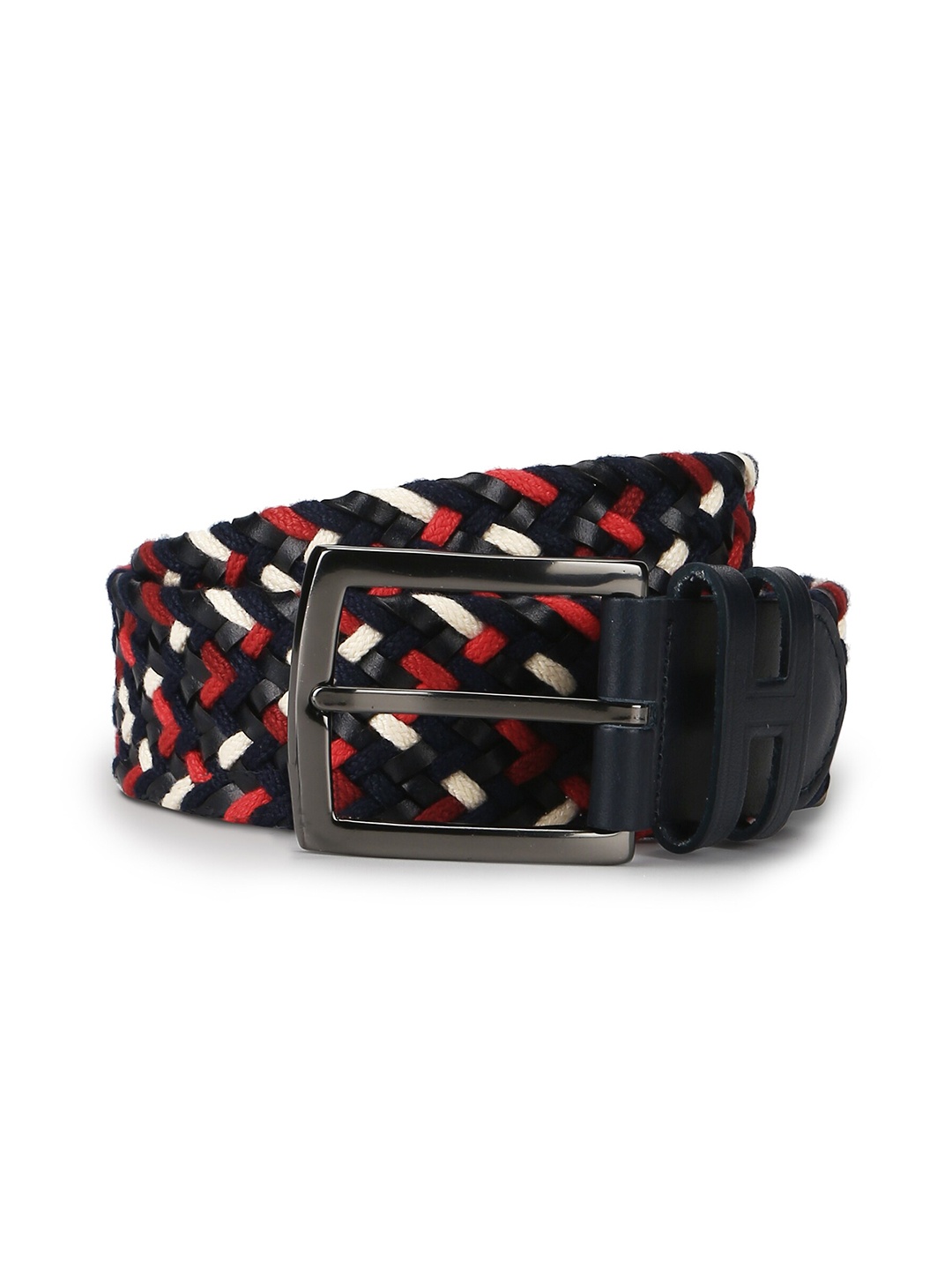HACKETT LONDON Men Navy Blue & Off-White Braided Leather Belt