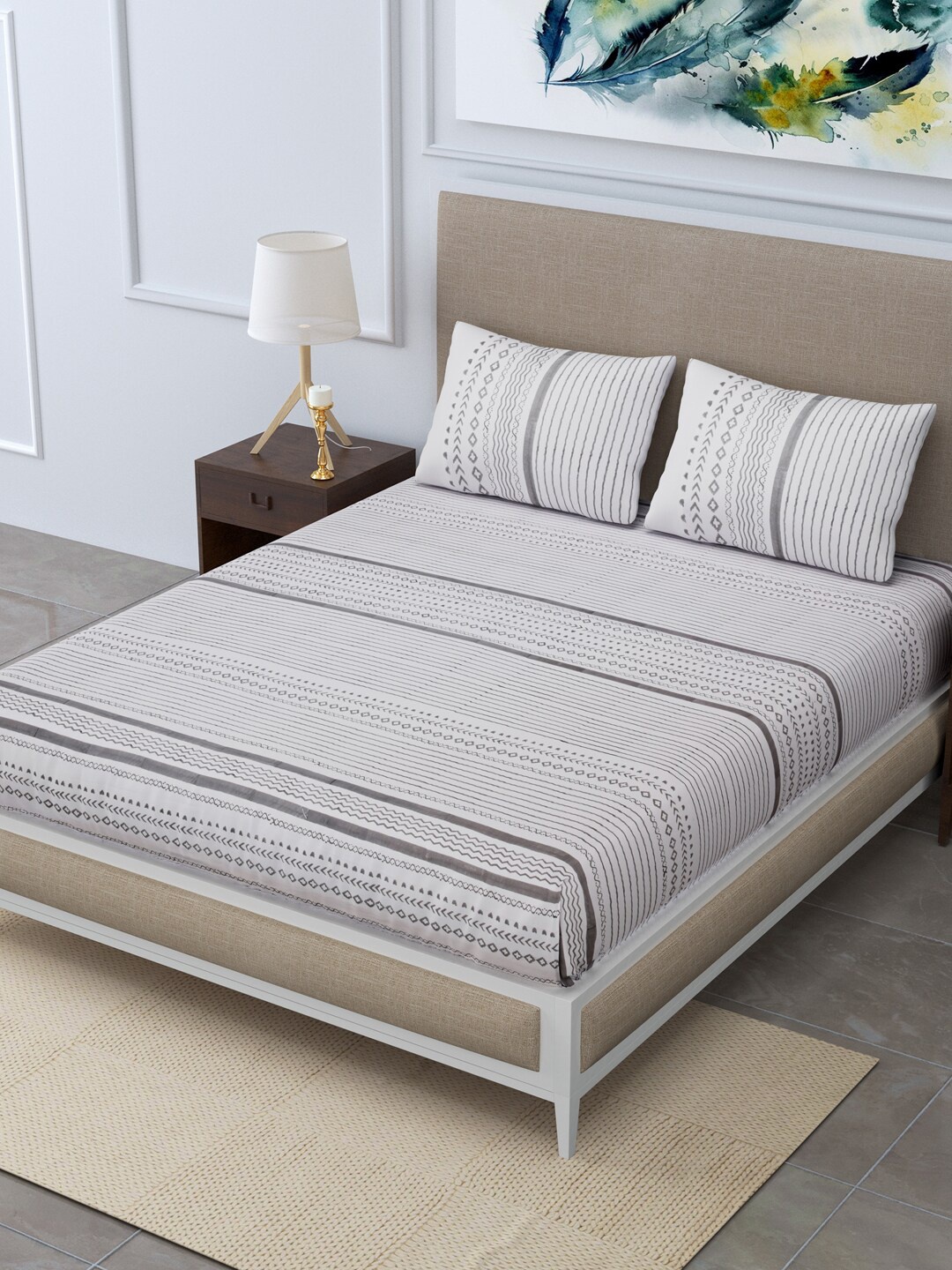 LINENWALAS Happy Sleeping Grey & White Geometric 300 TC Queen Bedsheet with 2 Pillow Covers
LINENWALAS Happy Sleeping Grey & White Geometric 300 TC Queen Bedsheet with 2 Pillow Covers