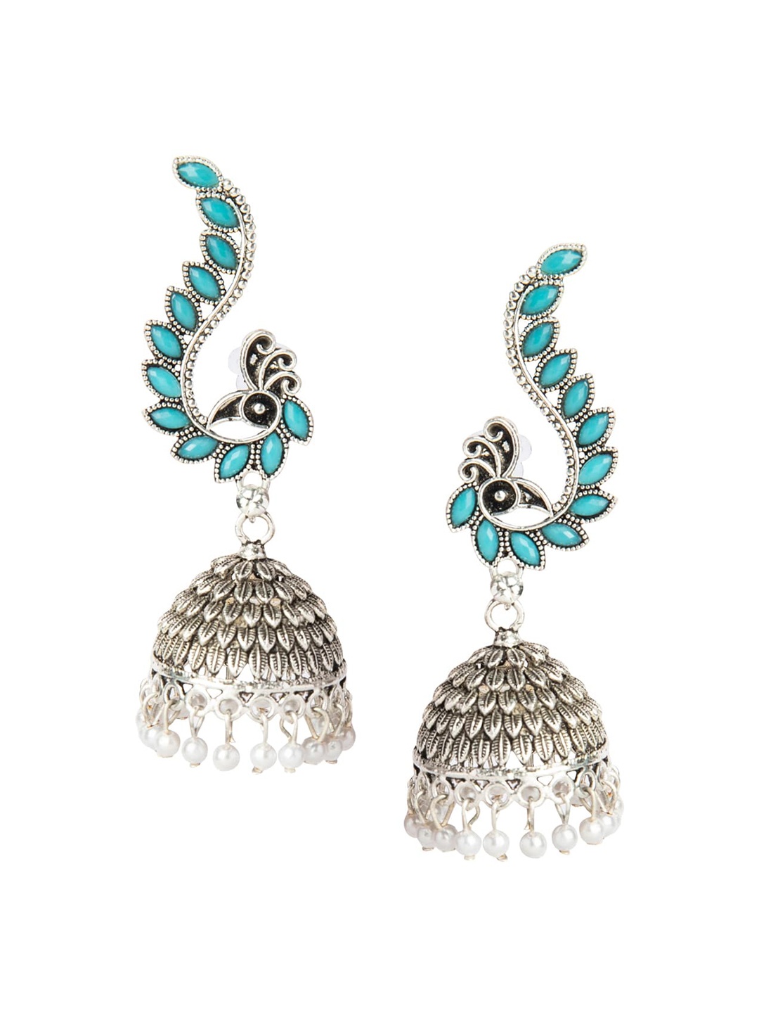 Shining Jewel - By Shivansh Silver-Toned & Turquoise Blue Peacock Shaped Jhumkas Earrings
Shining Jewel - By Shivansh Silver-Toned & Turquoise Blue Peacock Shaped Jhumkas Earrings