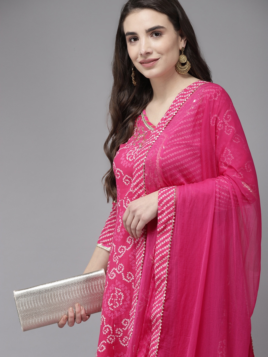 Ishin Women Pink Bandhani Embroidered Angrakha Gotta Patti Pure Cotton Kurta with Trousers & With Dupatta
Ishin Women Pink Bandhani Embroidered Angrakha Gotta Patti Pure Cotton Kurta with Trousers & With Dupatta