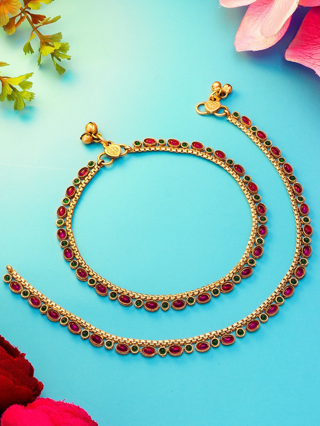 Aadita Woman Gold-Plated Ruby Anklets