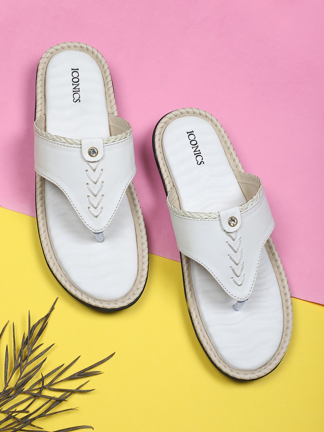 ICONICS Women White Open Toe Flats