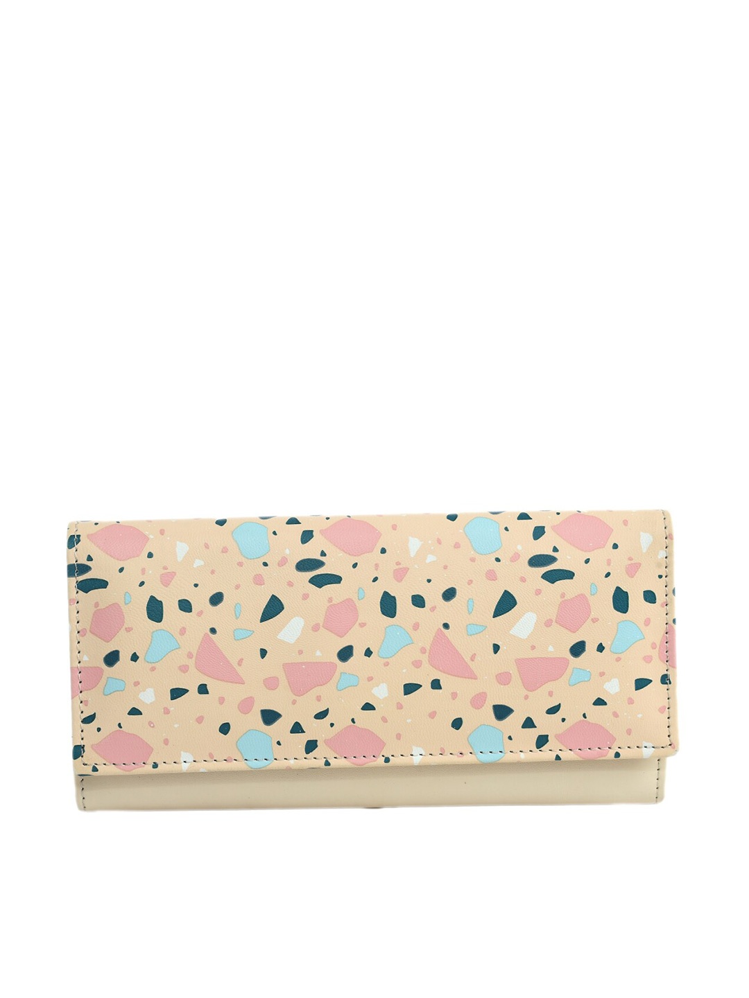 Kastner Women Beige & Blue Printed Envelope Hand Wallet