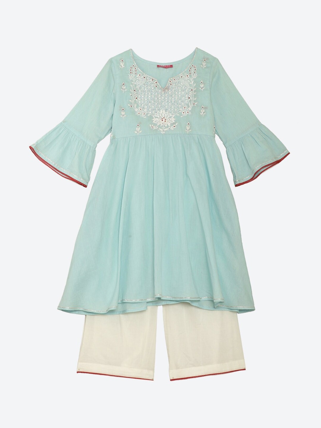 Biba Girls Blue & Off-White Floral Embroidered Pleated Pure Cotton Kurti With Palazzos
Biba Girls Blue & Off-White Floral Embroidered Pleated Pure Cotton Kurti With Palazzos