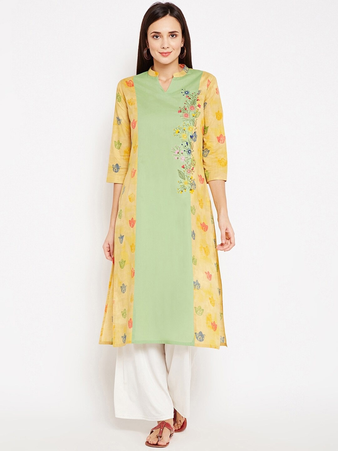 Be Indi Women Yellow & Green Floral Embroidered Thread Work Pure Cotton Floral Kurta
Be Indi Women Yellow & Green Floral Embroidered Thread Work Pure Cotton Floral Kurta