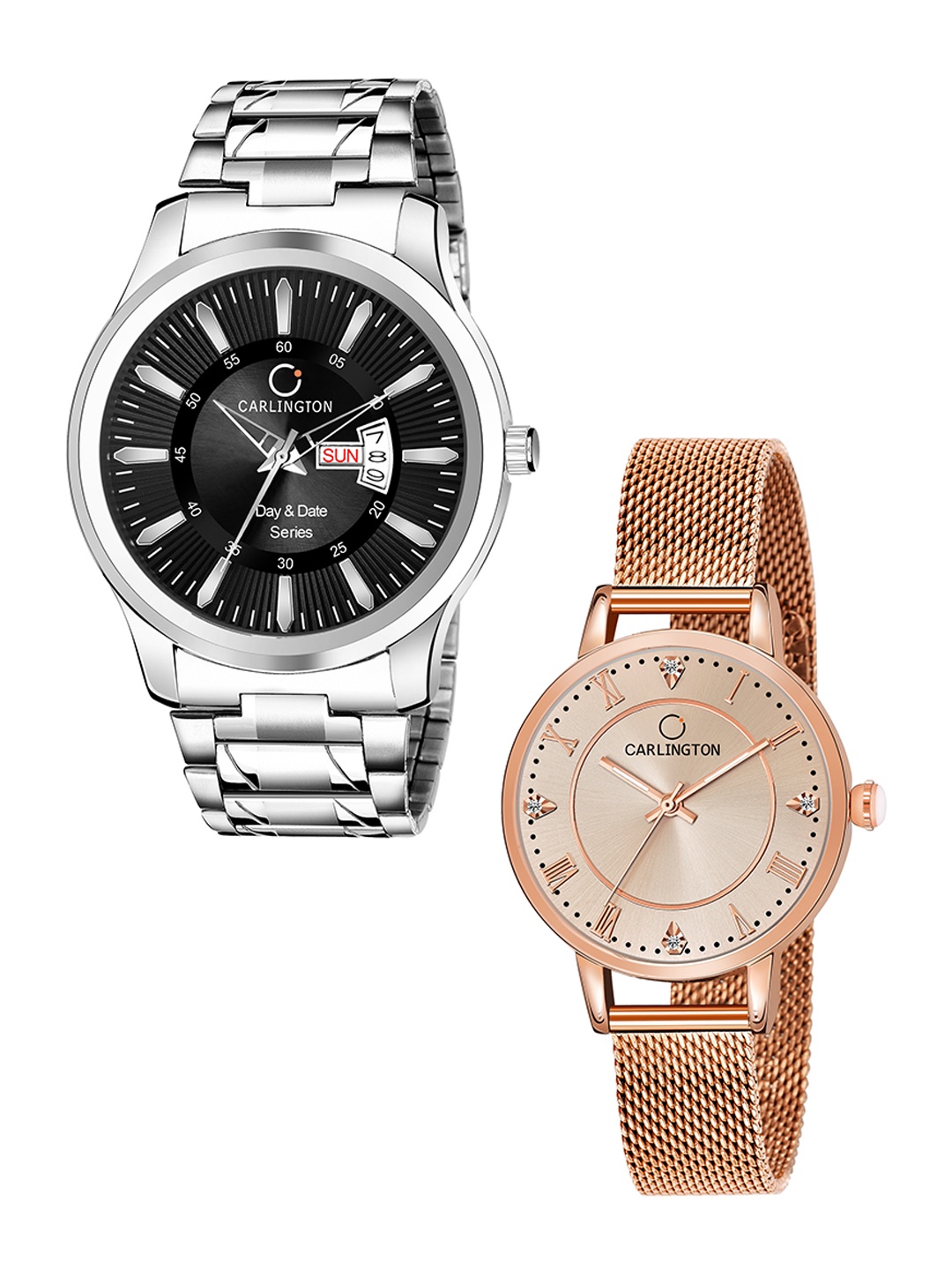 CARLINGTON Unisex Black Set of 2 Stainless Steel Bracelet Style His & Her Analogue Watch, Multi
CARLINGTON Unisex Black Set of 2 Stainless Steel Bracelet Style His & Her Analogue Watch, Multi