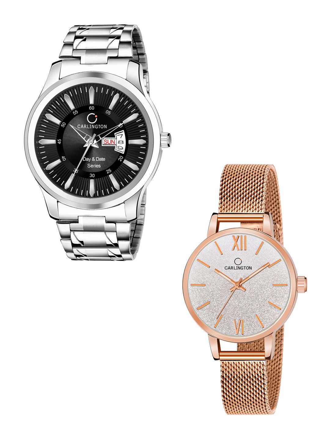 CARLINGTON Black & White Stainless Steel Bracelet Style His & Her Analogue Watch, Multi
CARLINGTON Black & White Stainless Steel Bracelet Style His & Her Analogue Watch, Multi