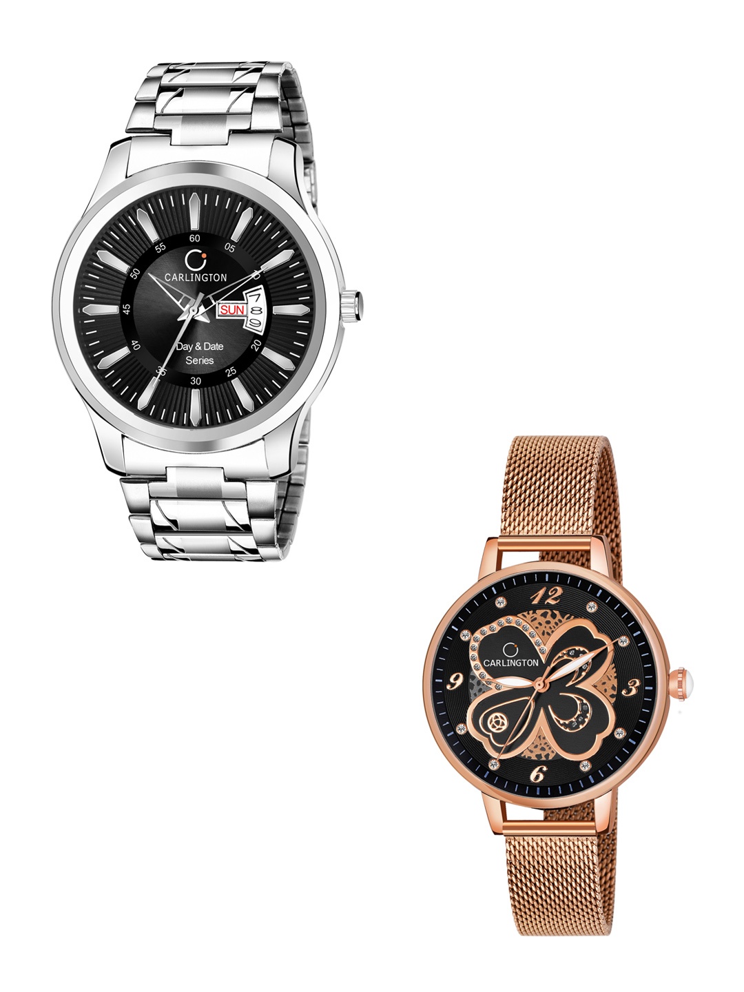 CARLINGTON His & Her Black Stainless Steel Bracelet Style Straps Analogue Watch, Multi
CARLINGTON His & Her Black Stainless Steel Bracelet Style Straps Analogue Watch, Multi