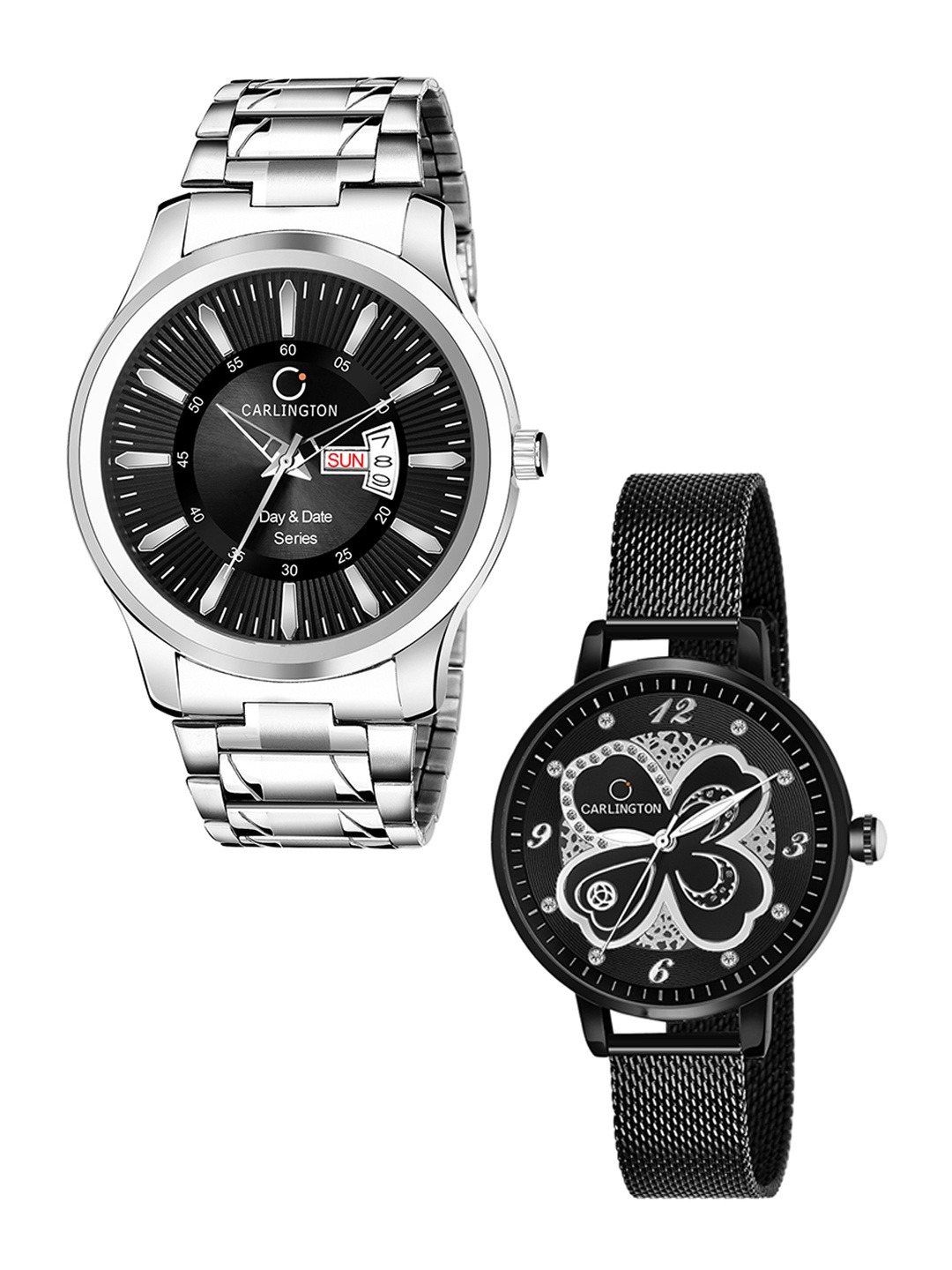 CARLINGTON His & Her Black Stainless Steel Bracelet Style Straps Analogue Watch, Multi
CARLINGTON His & Her Black Stainless Steel Bracelet Style Straps Analogue Watch, Multi