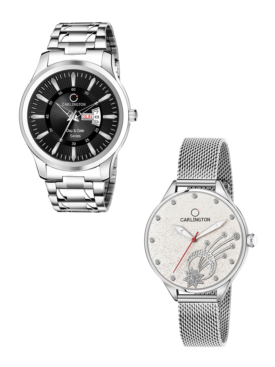 CARLINGTON Unisex Silver Set of 2 Stainless Steel Bracelet Style His & Her Analogue Watch, Multi
CARLINGTON Unisex Silver Set of 2 Stainless Steel Bracelet Style His & Her Analogue Watch, Multi