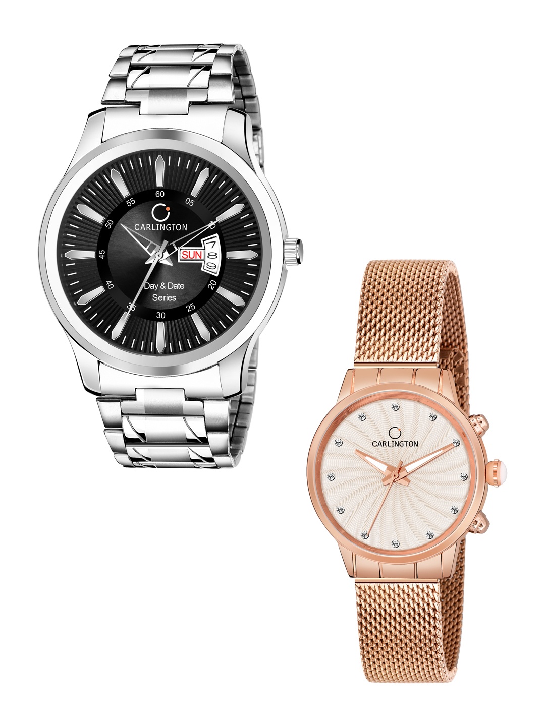 CARLINGTON His & Her Black Stainless Steel Bracelet Style Straps Analogue Watch, Multi
CARLINGTON His & Her Black Stainless Steel Bracelet Style Straps Analogue Watch, Multi