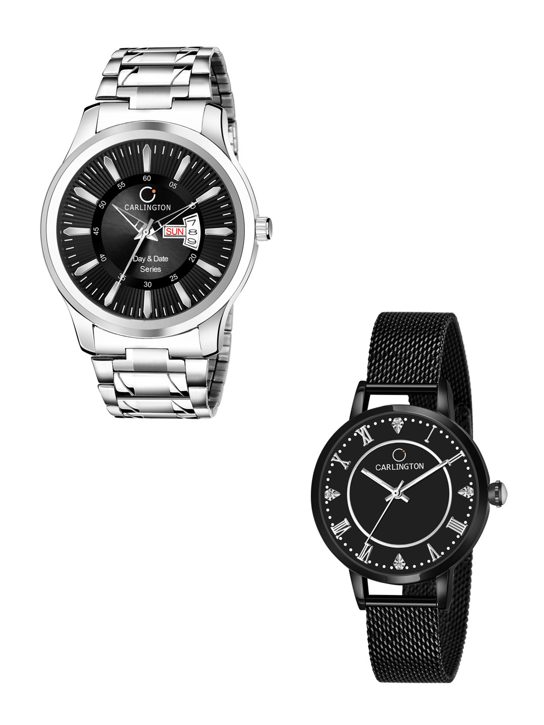 CARLINGTON Unisex Black Set of 2 Stainless Steel Bracelet Style His & Her Analogue Watch, Multi
CARLINGTON Unisex Black Set of 2 Stainless Steel Bracelet Style His & Her Analogue Watch, Multi