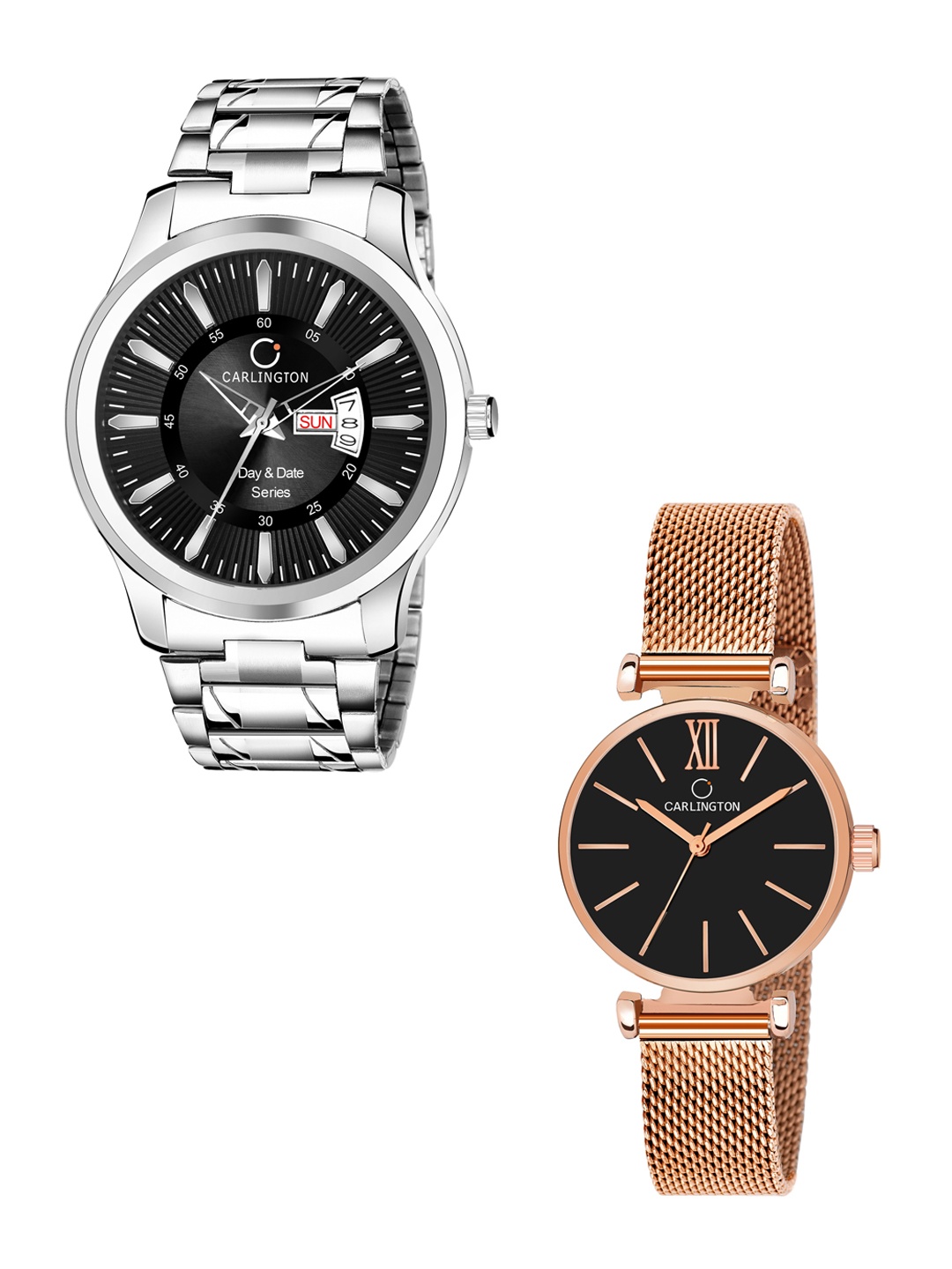 CARLINGTON Unisex Black Set of 2 Stainless Steel Bracelet Style His & Her Analogue Watch, Multi
CARLINGTON Unisex Black Set of 2 Stainless Steel Bracelet Style His & Her Analogue Watch, Multi
