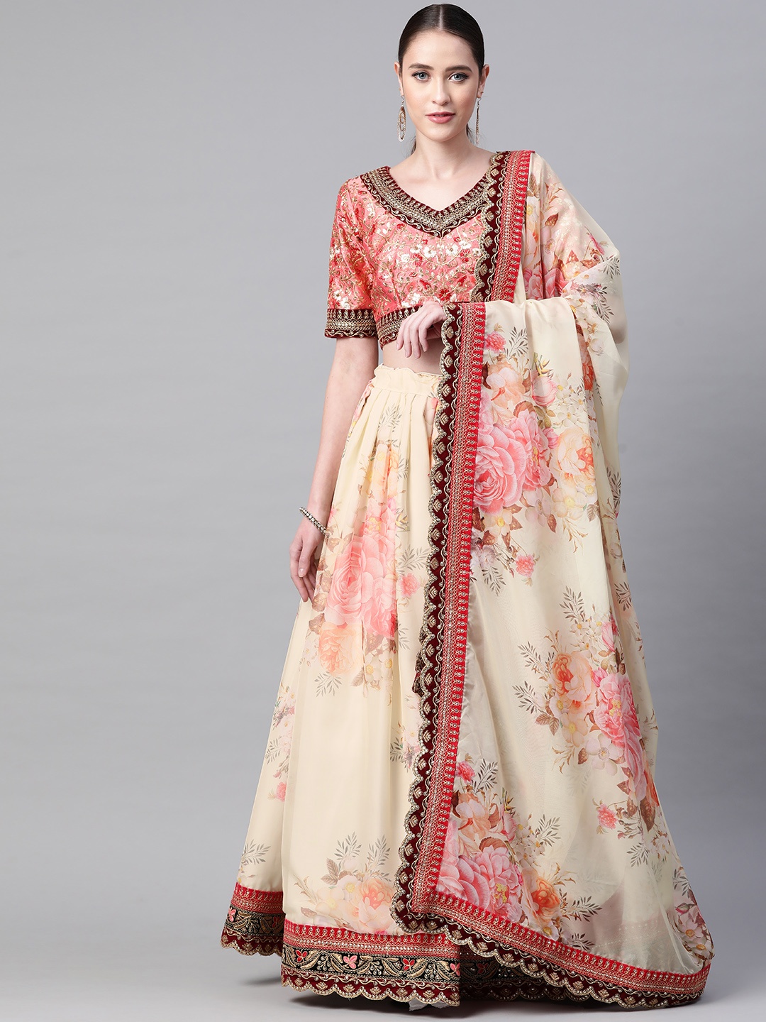 Readiprint Fashions Beige & Pink Embroidered Semi-Stitched Lehenga & Blouse with Dupatta
Readiprint Fashions Beige & Pink Embroidered Semi-Stitched Lehenga & Blouse with Dupatta