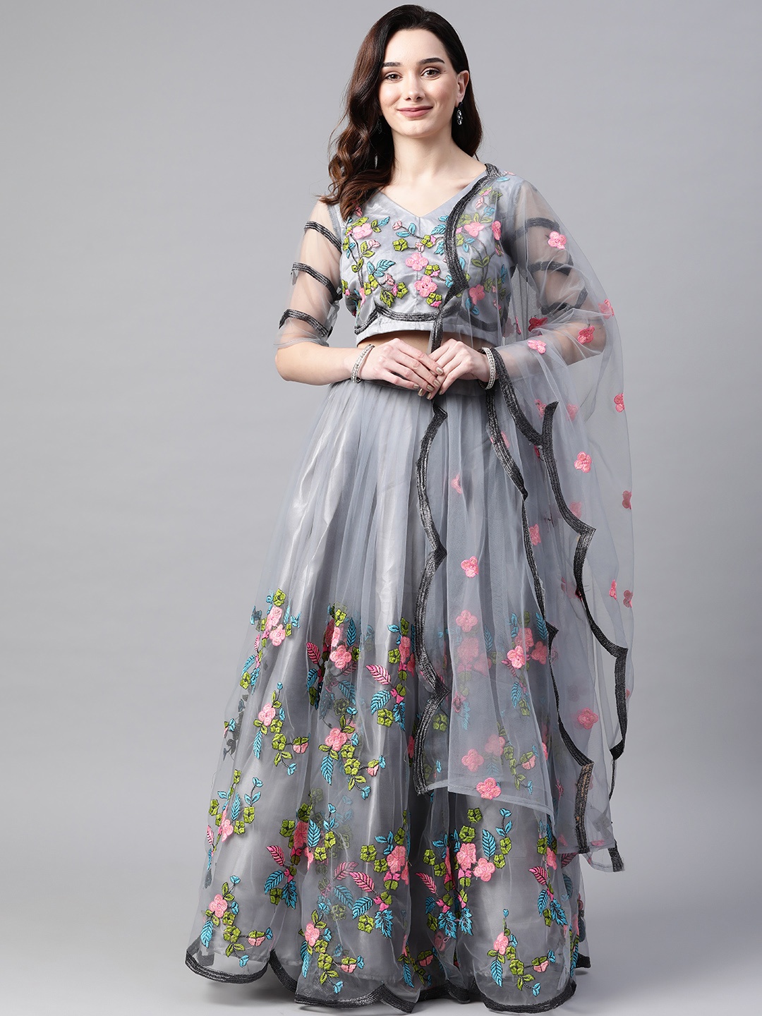 Readiprint Fashions Grey Embroidered Thread Work Semi-Stitched Lehenga & Unstitched Blouse With Dupatta
Readiprint Fashions Grey Embroidered Thread Work Semi-Stitched Lehenga & Unstitched Blouse With Dupatta