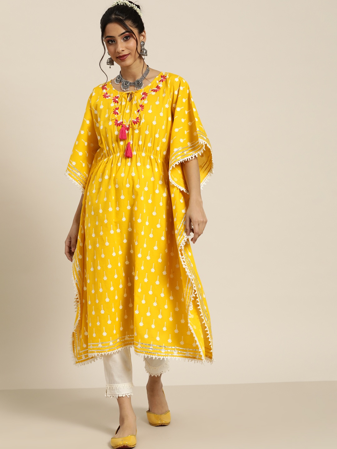 Sangria Women Yellow Floral Printed Gotta Patti Pure Cotton Kurta with Trousers
Sangria Women Yellow Floral Printed Gotta Patti Pure Cotton Kurta with Trousers